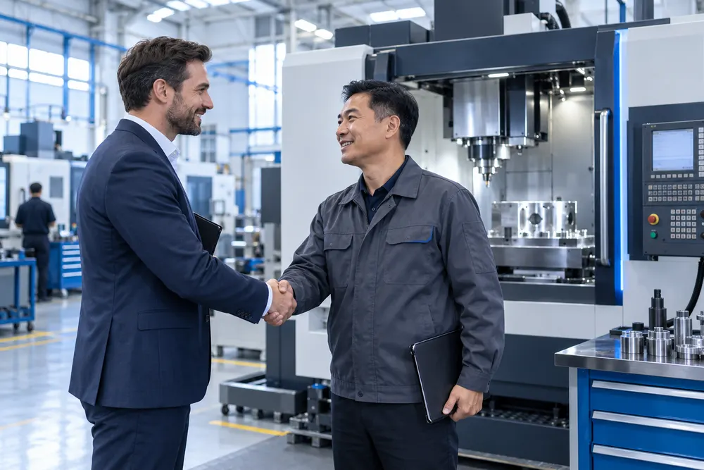 A machinery owner and specialist completing an equipment purchase